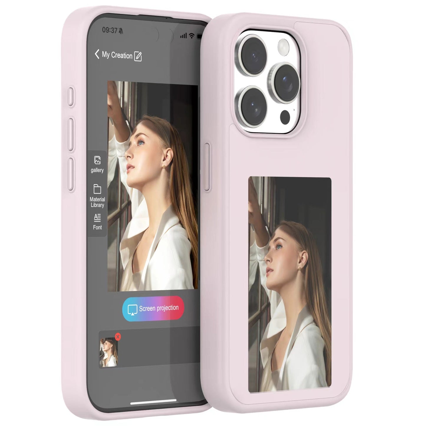 Coque de téléphone à écran Smart E Ink pour iPhone 15 14 13 12 11, coque de téléphone à affichage NFC avec application, coque de téléphone à projection arrière photo intelligente, prend en charge l'affichage d'image de 3,7 pouces