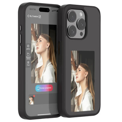 Coque de téléphone à écran Smart E Ink pour iPhone 15 14 13 12 11, coque de téléphone à affichage NFC avec application, coque de téléphone à projection arrière photo intelligente, prend en charge l'affichage d'image de 3,7 pouces